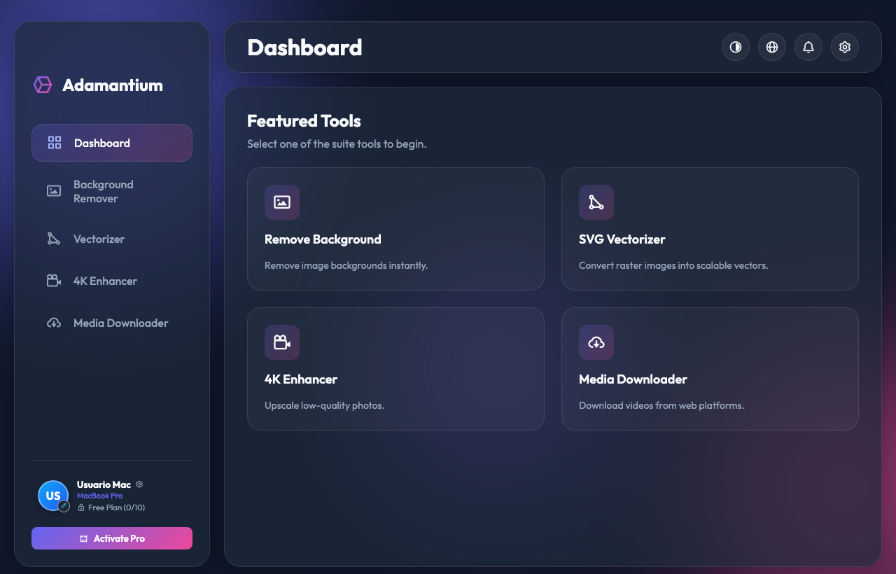 Real screenshot of Adamantium Suite for macOS in English