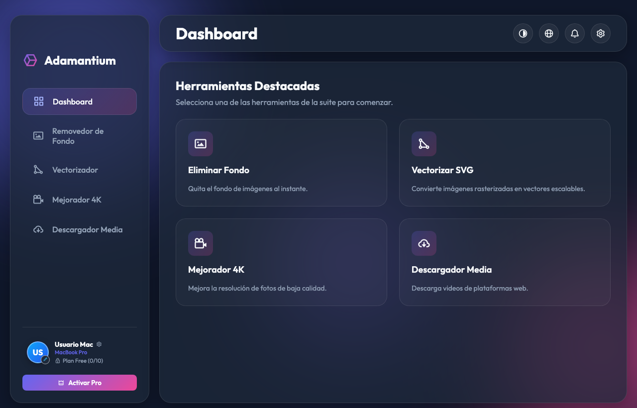 Captura real de pantalla de Adamantium Suite para macOS en Español
