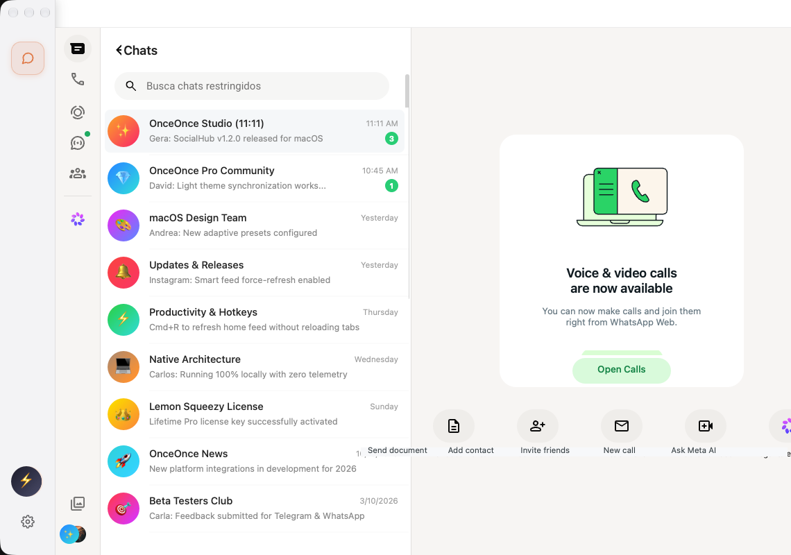 Real screenshot of SocialHub for macOS in English