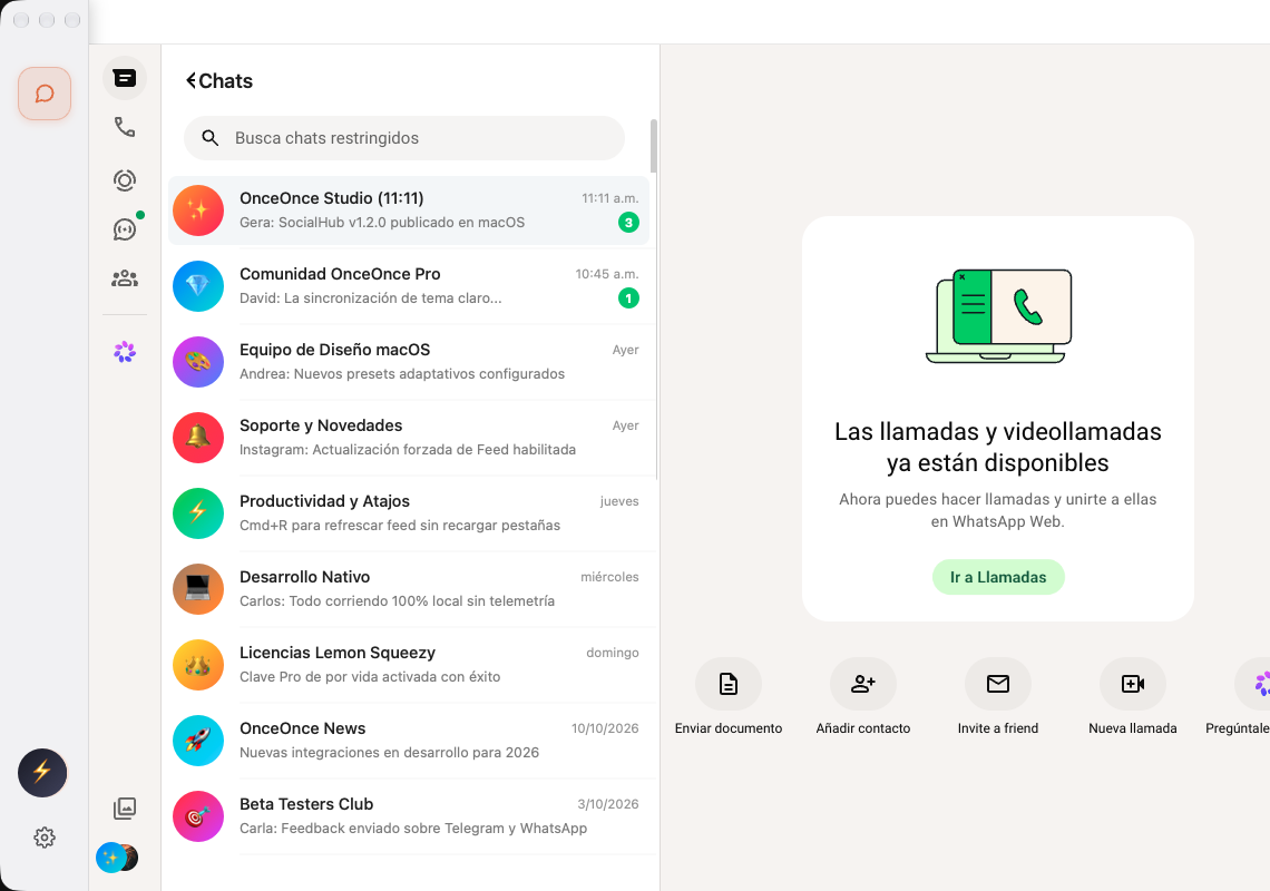Captura real de pantalla de SocialHub para macOS en Español